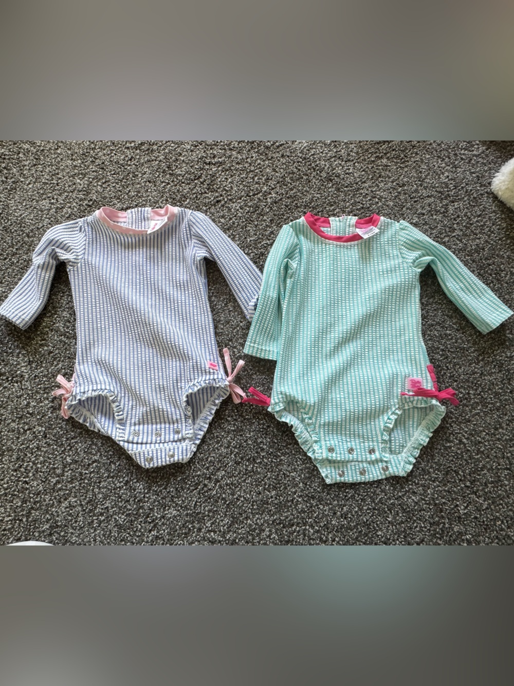 RuffleButts Long-Sleeve Striped Baby One-Piece Bathing Suits